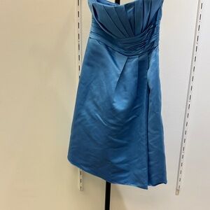 Bill Levkoff Strapless Satin Dress in Sky Blue